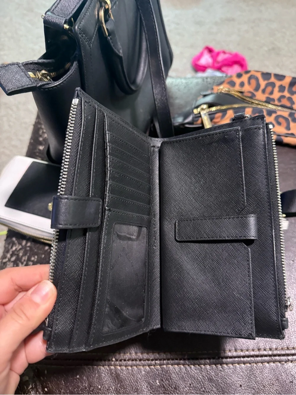Michael Kors Black Quilted Leather Zip Card Wallet